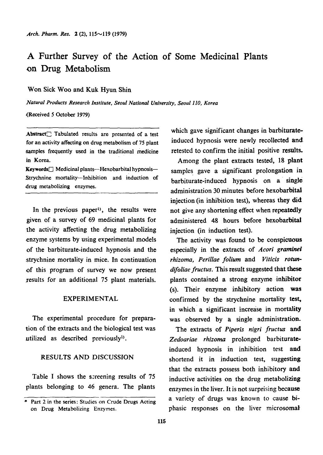 A further survey of the action of some medicinal plants on drug metabolism by Unknown