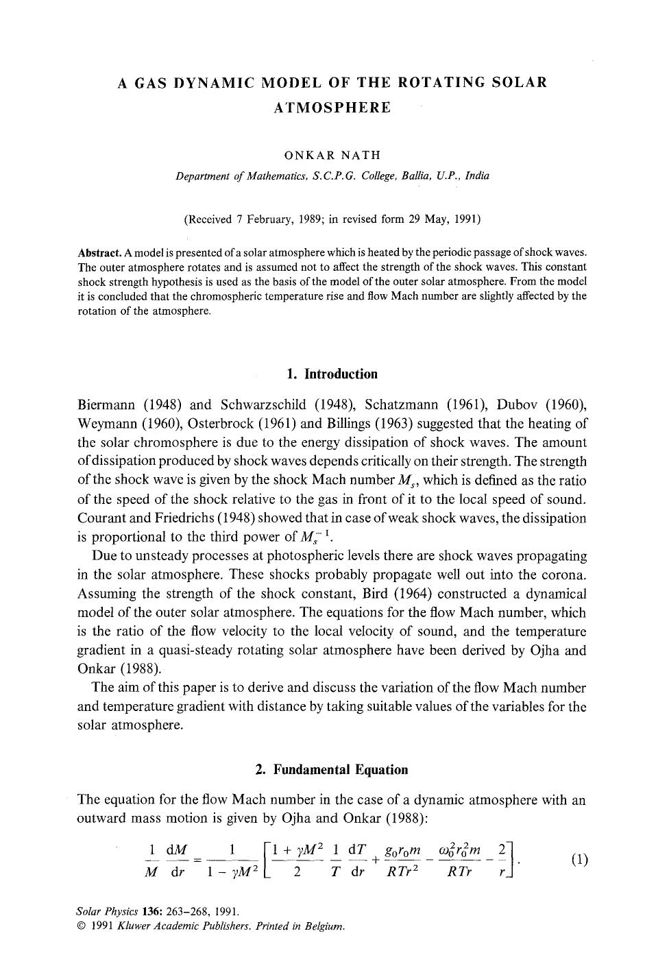 A gas dynamic model of the rotating solar atmosphere by Unknown