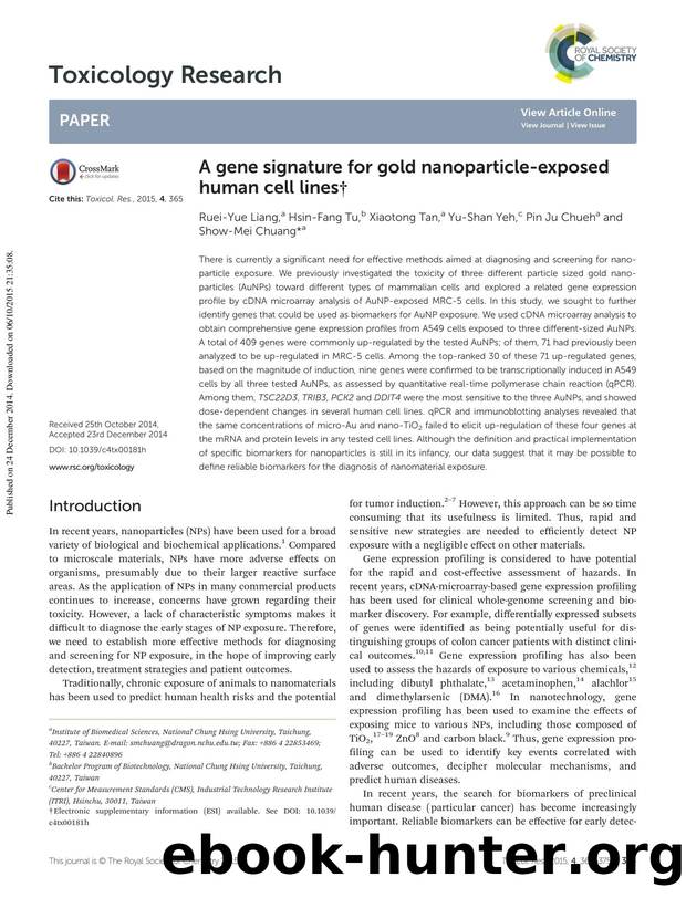 A gene signature for gold nanoparticle-exposed human cell lines by Ruei-Yue Liang Hsin-Fang Tu Xiaotong Tan Yu-Shan Yeh Pin Ju Chueh Show-Mei Chuang