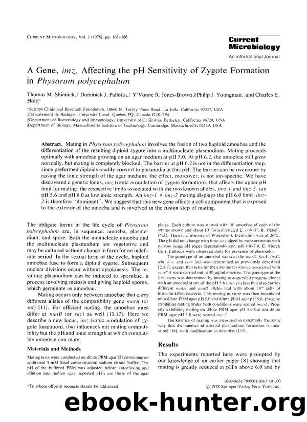 A gene, <Emphasis Type="Italic">imz <Emphasis>, affecting the pH sensitivity of zygote formation in <Emphasis Type="Italic">Physarum polycephalum <Emphasis> by Unknown