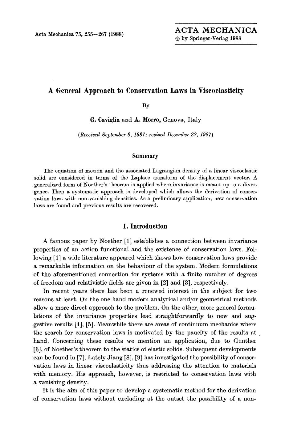 A general approach to conservation laws in viscoelasticity by Unknown