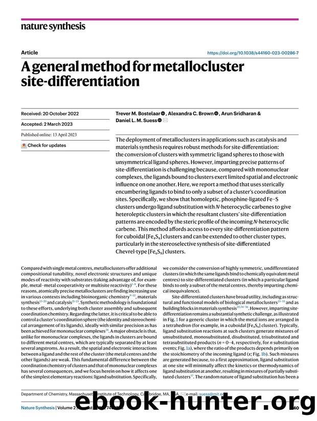 A general method for metallocluster site-differentiation by Trever M. Bostelaar & Alexandra C. Brown & Arun Sridharan & Daniel L. M. Suess