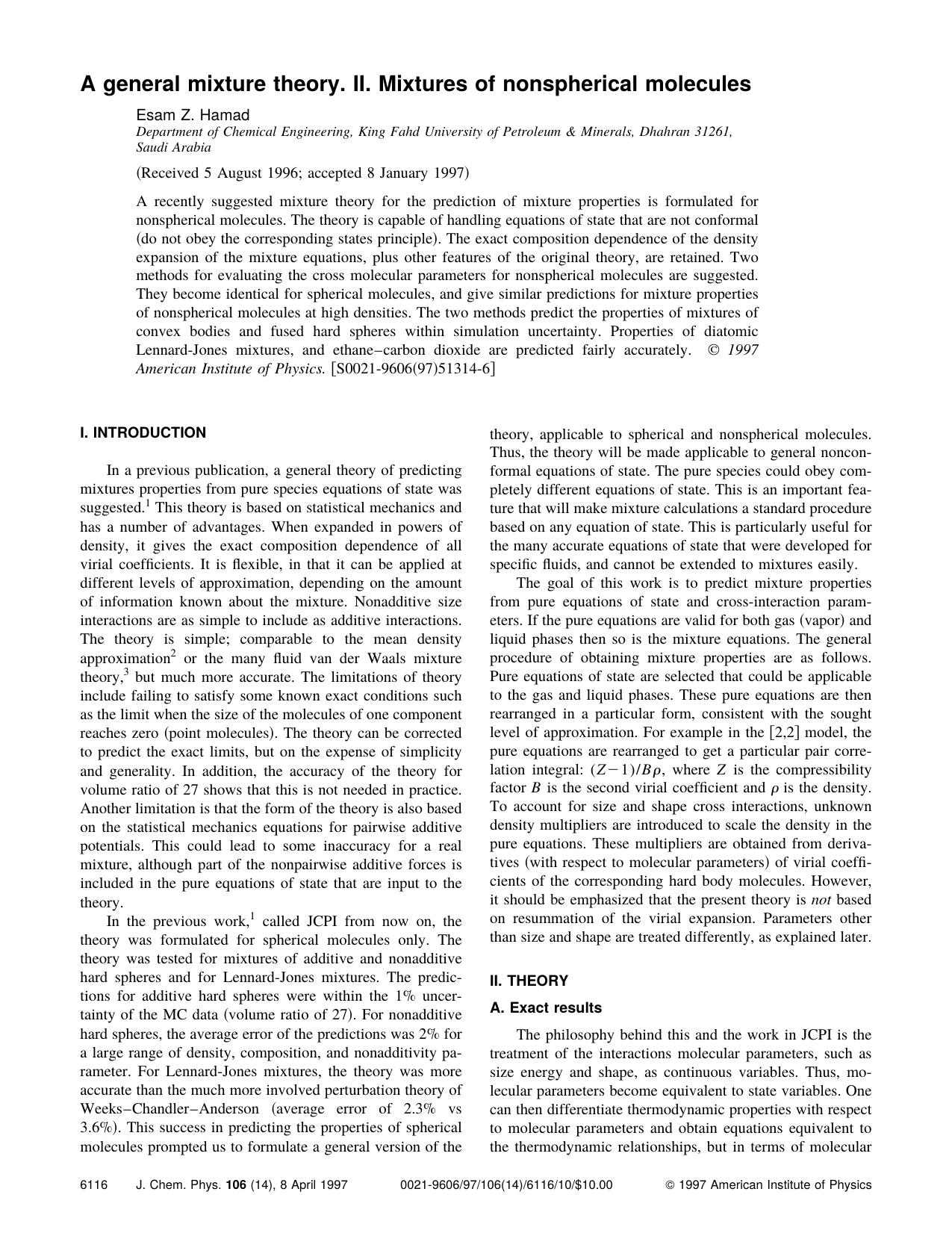 A general mixture theory. II. Mixtures of nonspherical molecules by Esam Z. Hamad