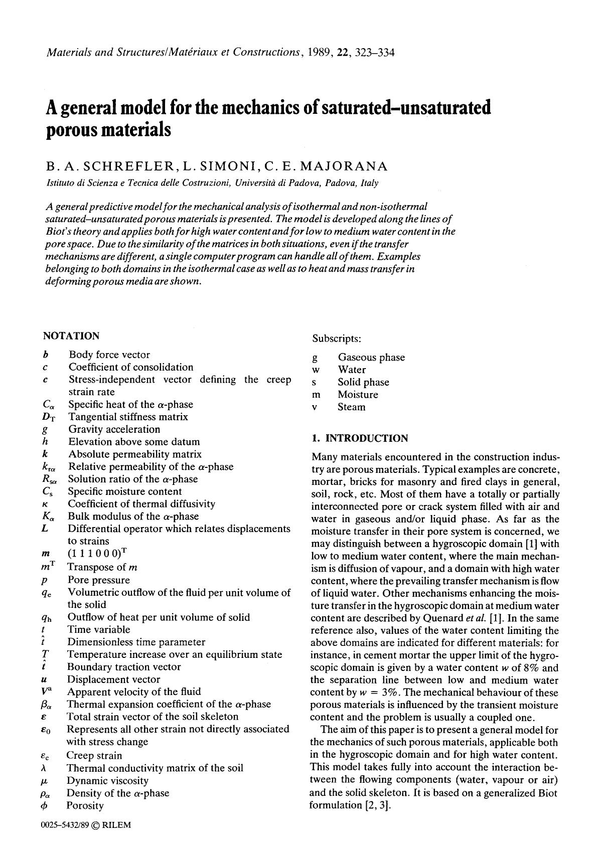A general model for the mechanics of saturated-unsaturated porous materials by Unknown