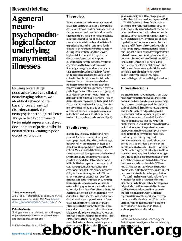 A general neuropsychopathological factor underlying many mental illnesses by Unknown