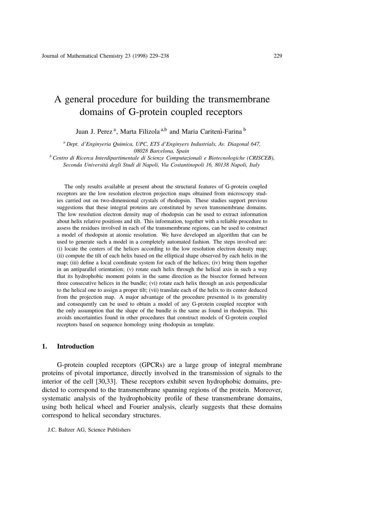 A general procedure for building the transmembrane domains of G&#x2010;protein coupled receptors by Unknown