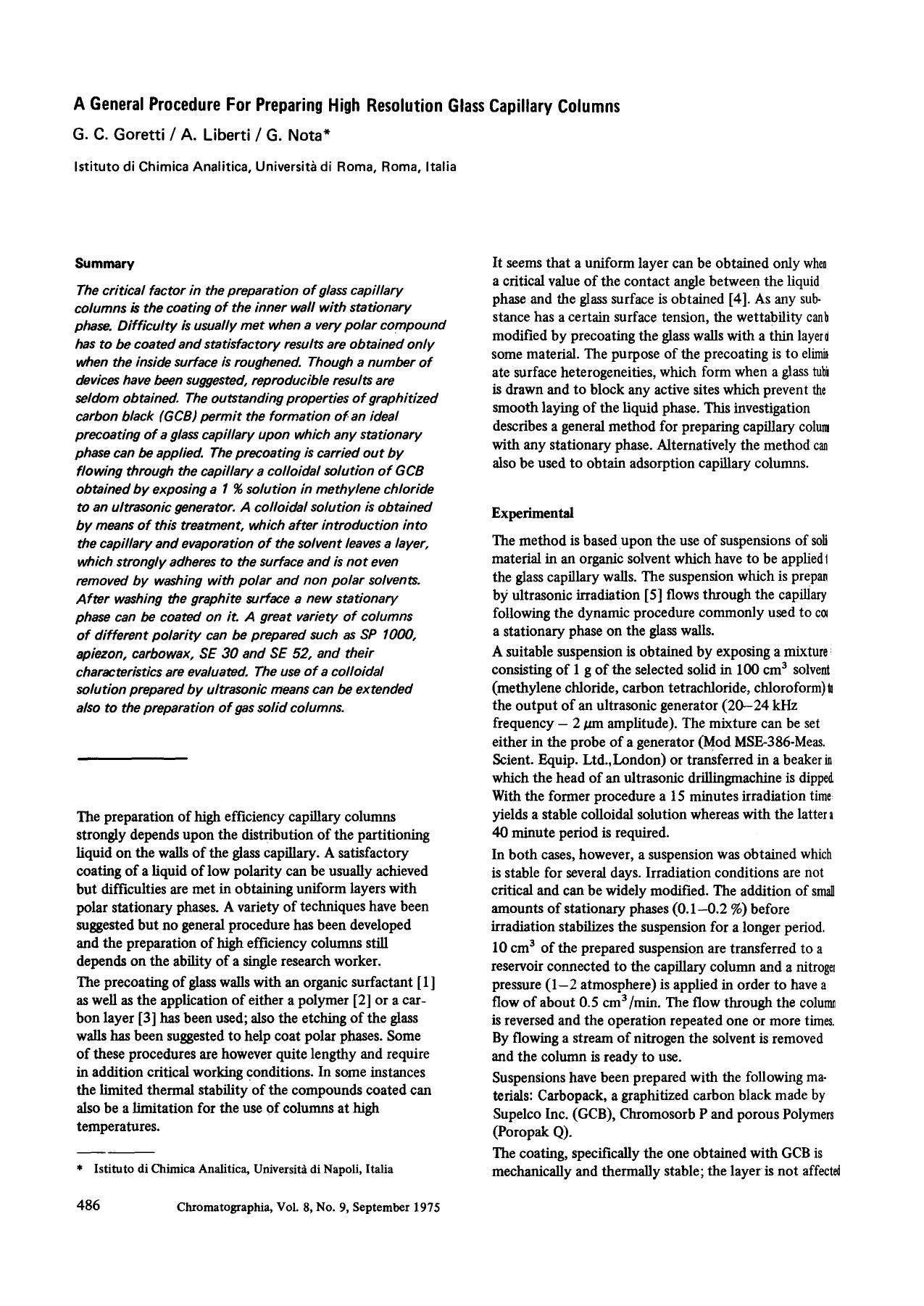A general procedure for preparing high resolution glass capillary columns by Unknown