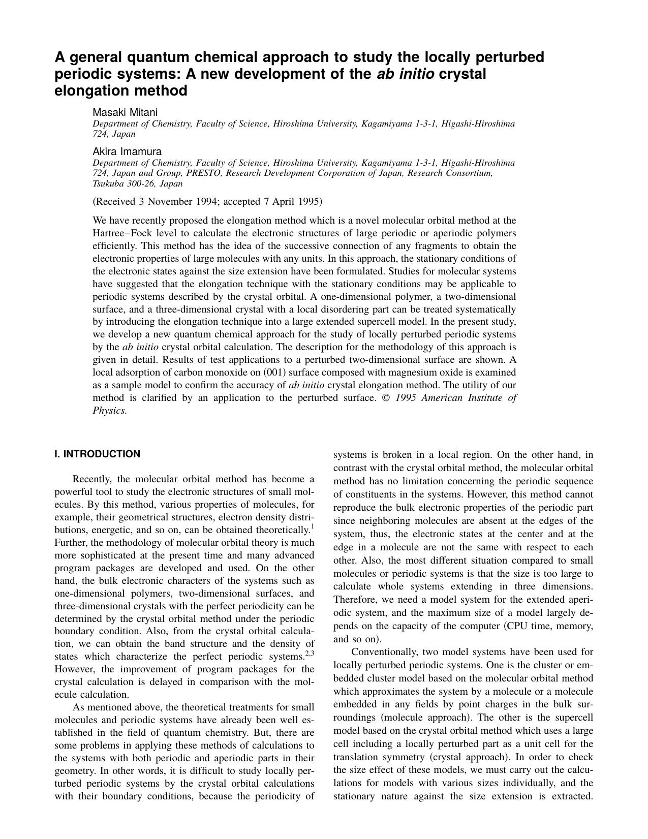 A general quantum chemical approach to study the locally perturbed periodic systems: A new development of the ab initio crystal elongation method by Masaki Mitani Akira Imamura