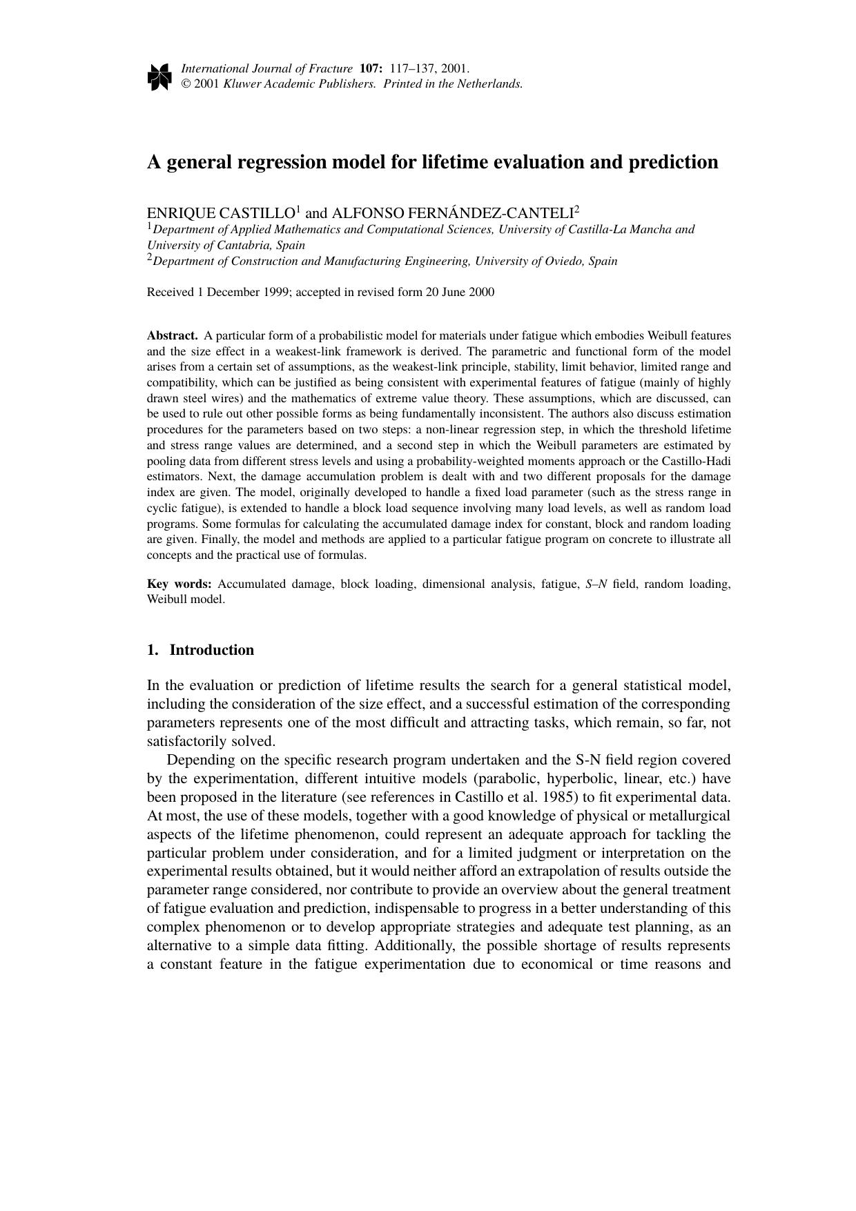 A general regression model for lifetime evaluation and prediction by Unknown