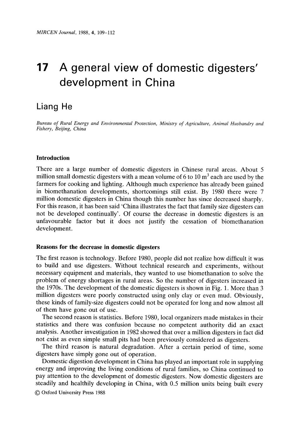 A general view of domestic digesters' development in China by Unknown