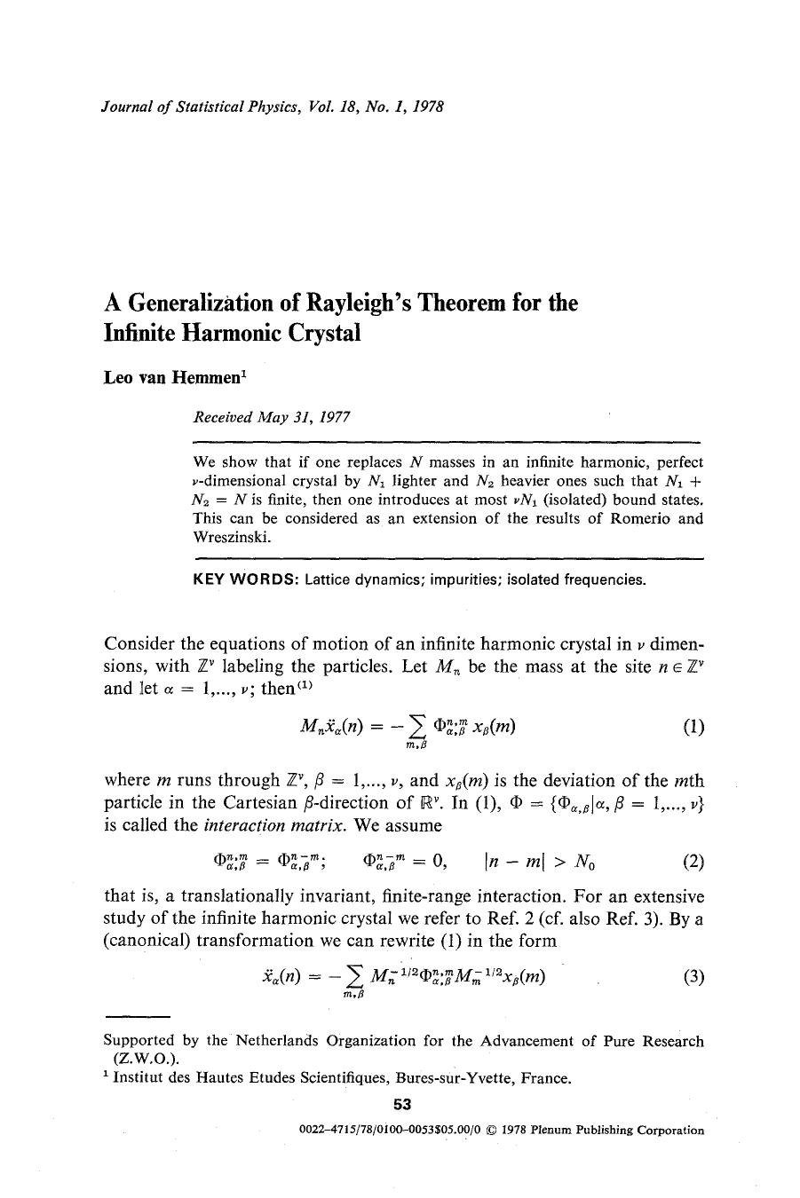 A generalization of Rayleigh's theorem for the infinite harmonic crystal by Unknown