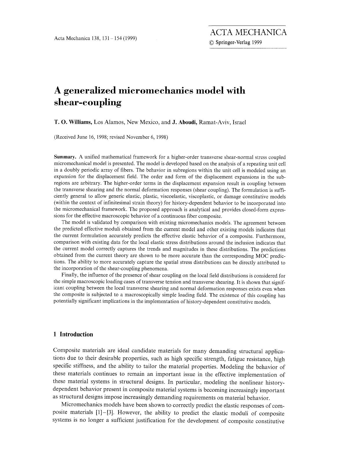 A generalized micromechanics model with shear-coupling by Unknown