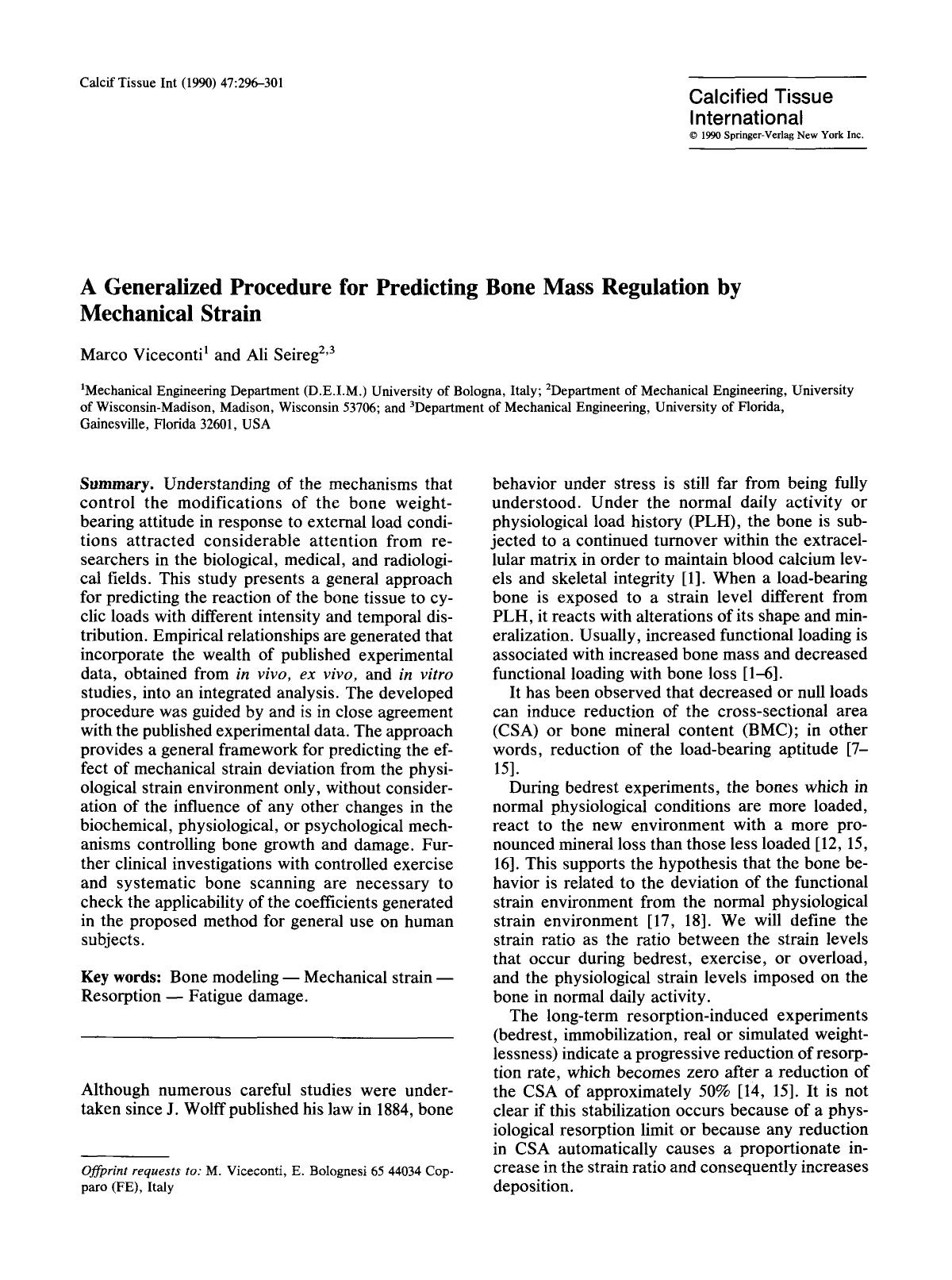 A generalized procedure for predicting bone mass regulation by mechanical strain by Unknown