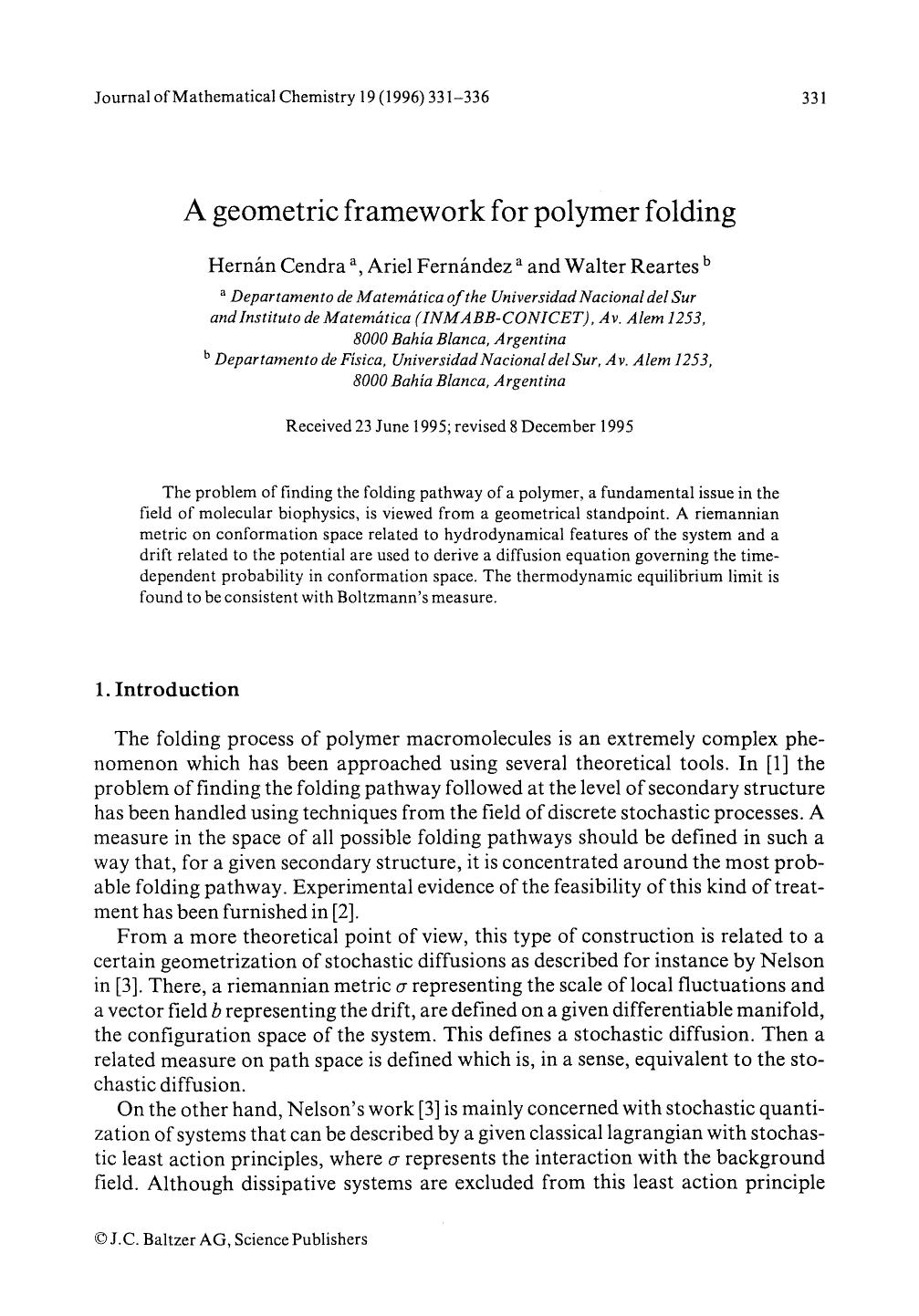 A geometric framework for polymer folding by Unknown