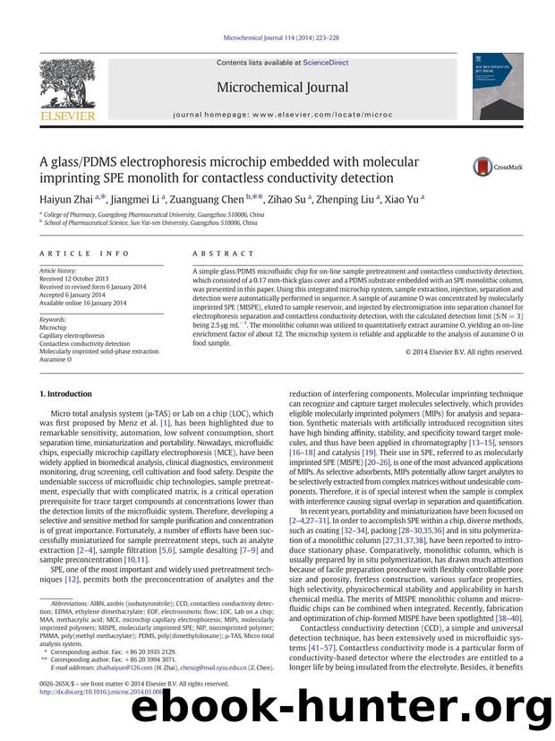 A glassPDMS electrophoresis microchip embedded with molecular imprinting SPE monolith for contactless conductivity detection by Haiyun Zhai & Jiangmei Li & Zuanguang Chen & Zihao Su & Zhenping Liu & Xiao Yu