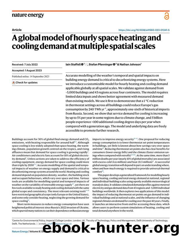 A global model of hourly space heating and cooling demand at multiple spatial scales by Iain Staffell & Stefan Pfenninger & Nathan Johnson