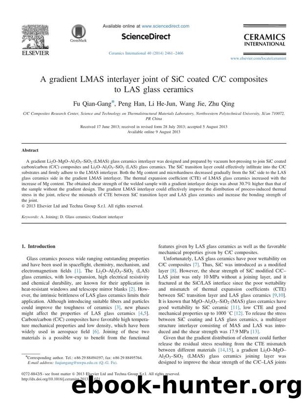A gradient LMAS interlayer joint of SiC coated CC composites to LAS glass ceramics by FuQian-Gang & PengHan & LiHe-Jun & WangJie & ZhuQing