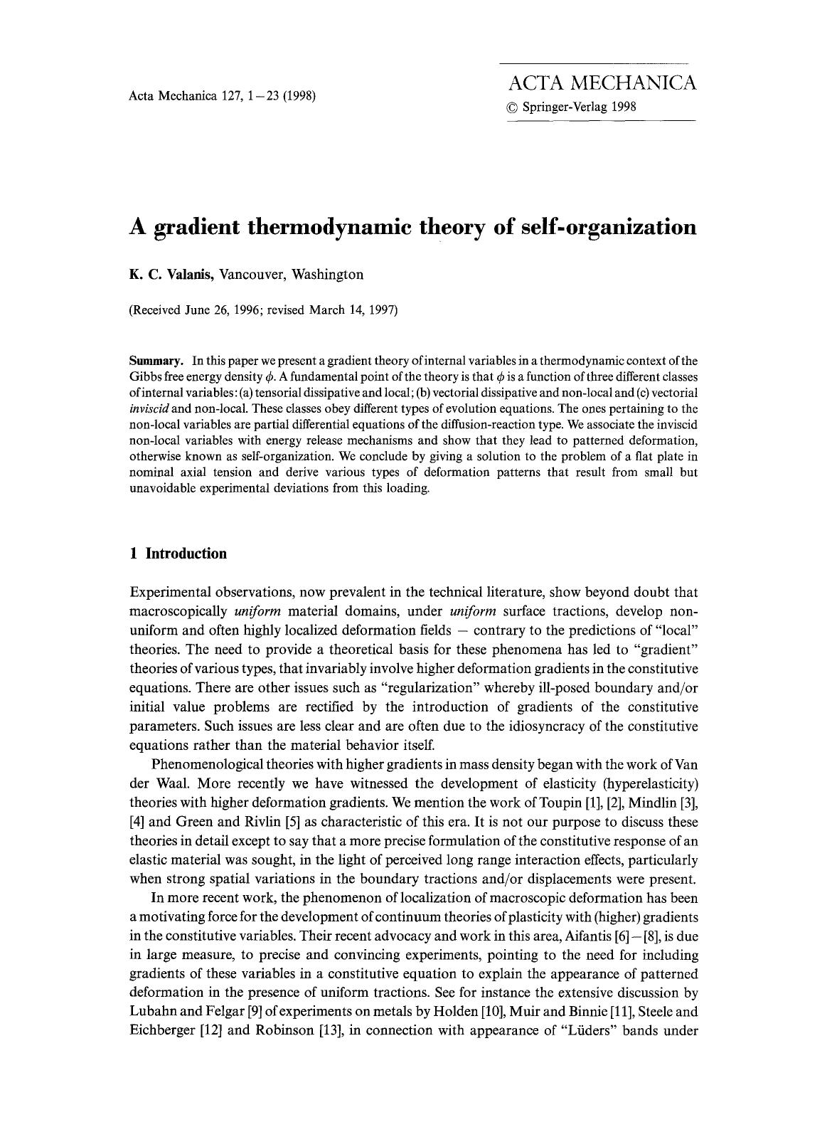 A gradient thermodynamic theory of self-organization by Unknown