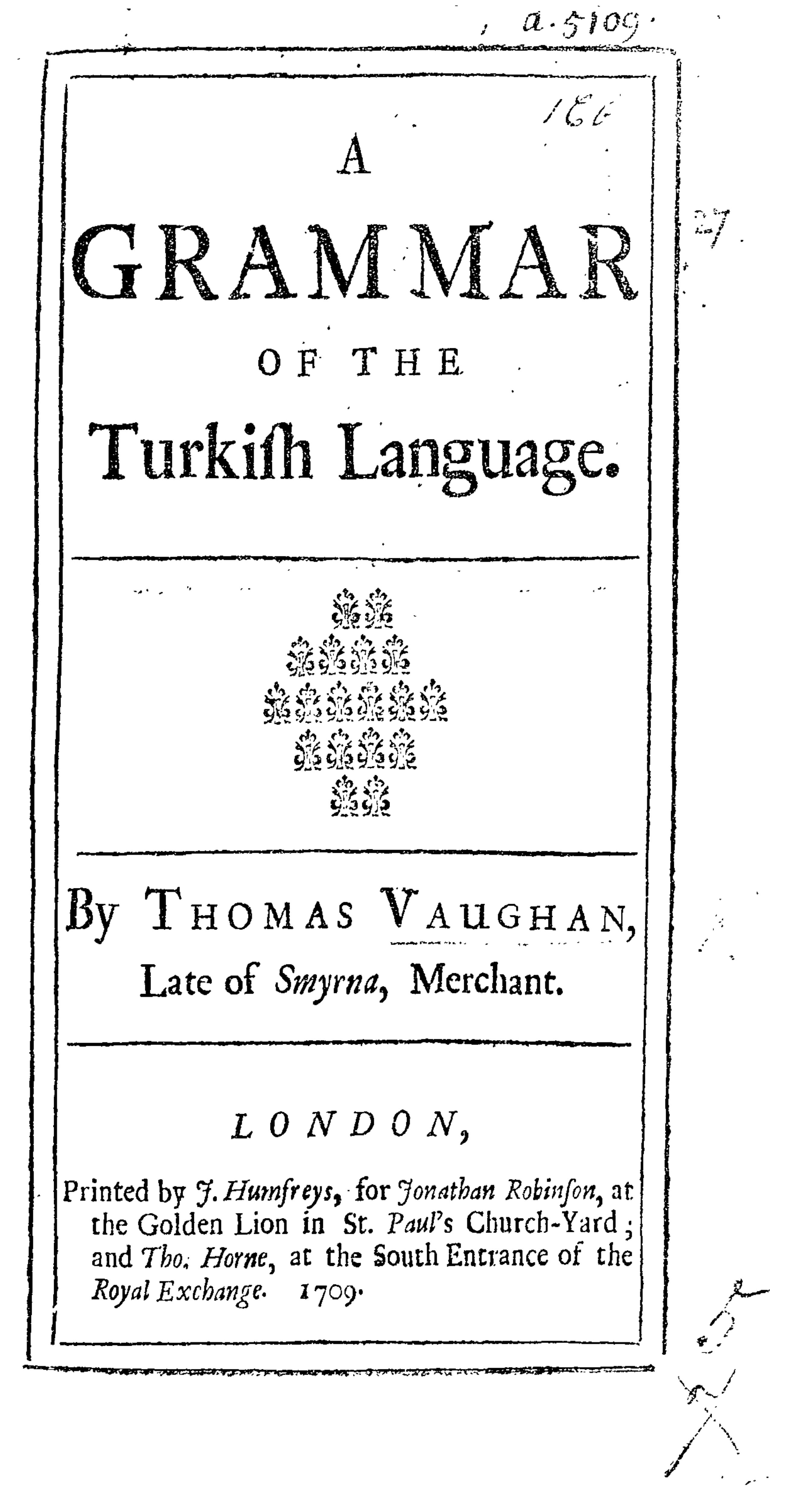 A grammar of the Turkish language by Thomas Vaughan