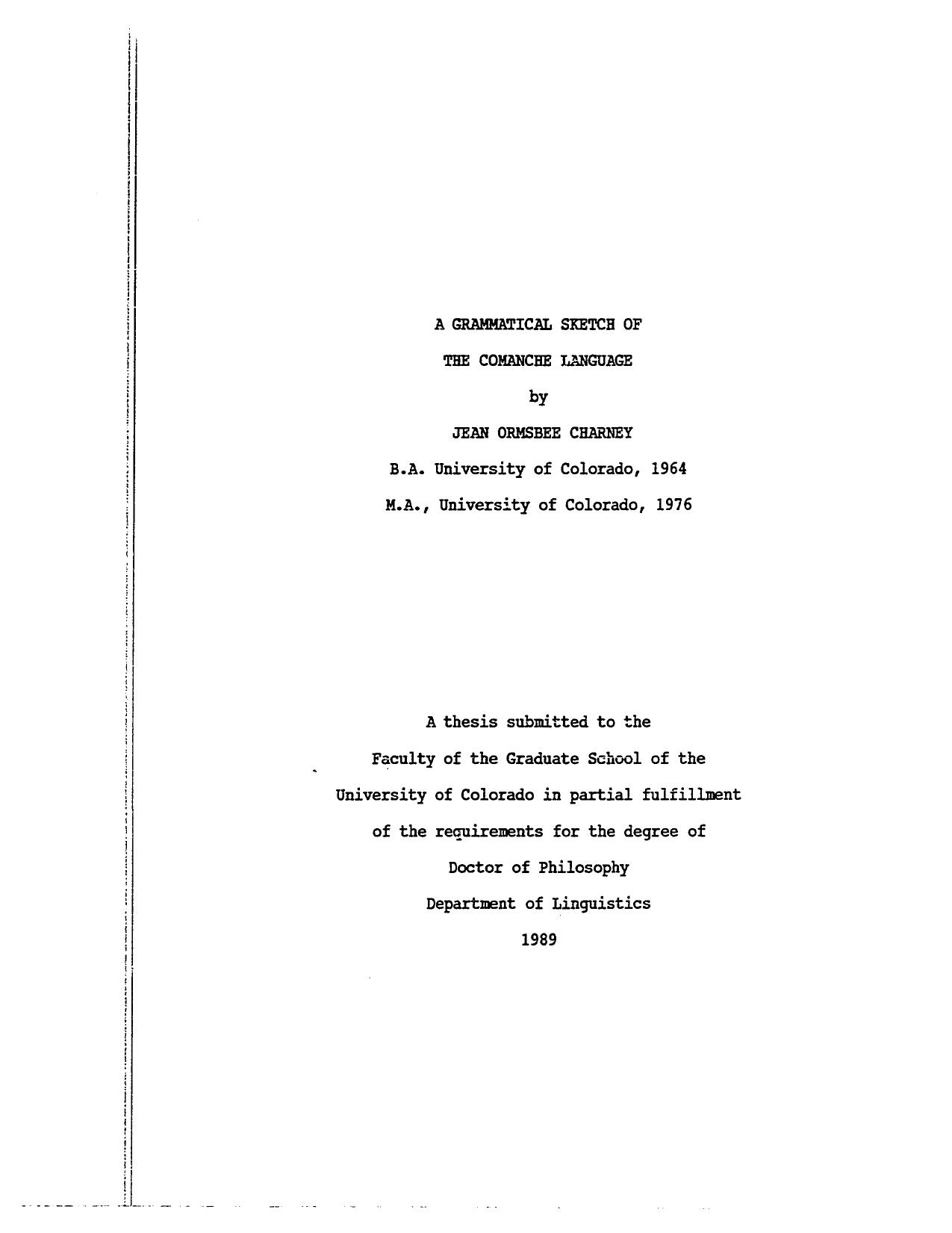 A grammatical sketch of the Comanche language [PhD thesis] by Jean Ormsbee Charney
