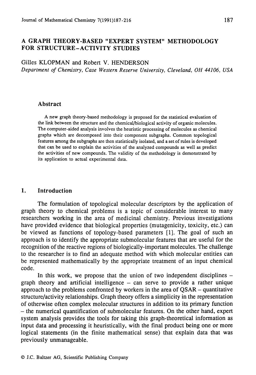 A graph theory-based &#x201C;expert system&#x201D; methodology for structure-activity studies by Unknown