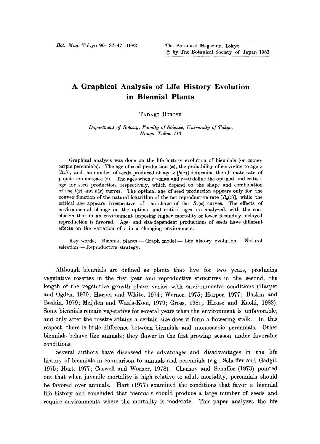 A graphical analysis of life history evolution in biennial plants by Unknown