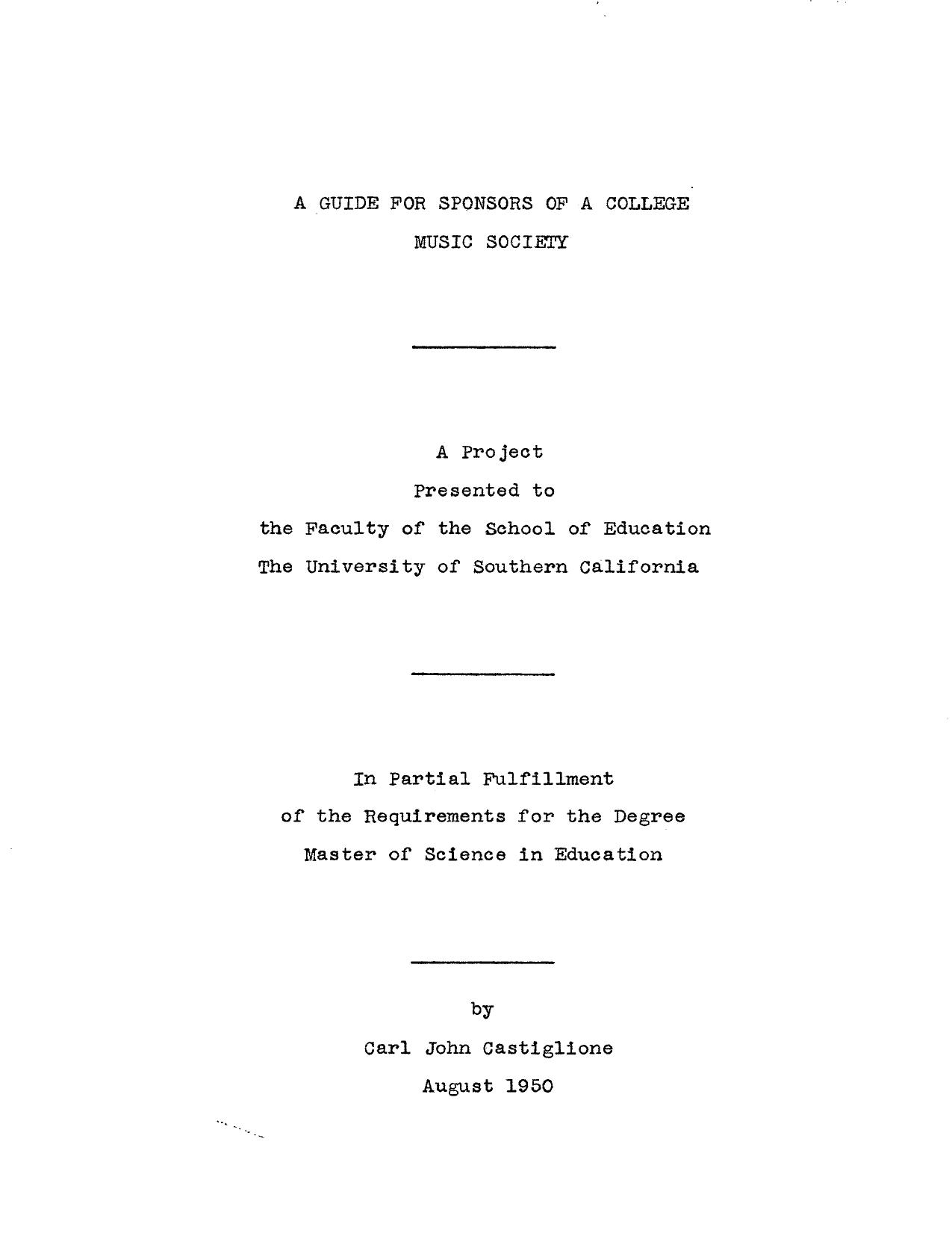 A guide for sponsors of a college music society by Castiglione Carl John