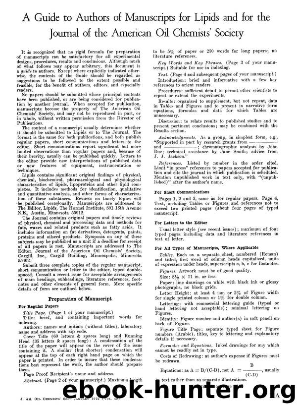 A guide to authors of manuscripts for lipids and for the journal of the american oil chemists&#x2019; society by Unknown