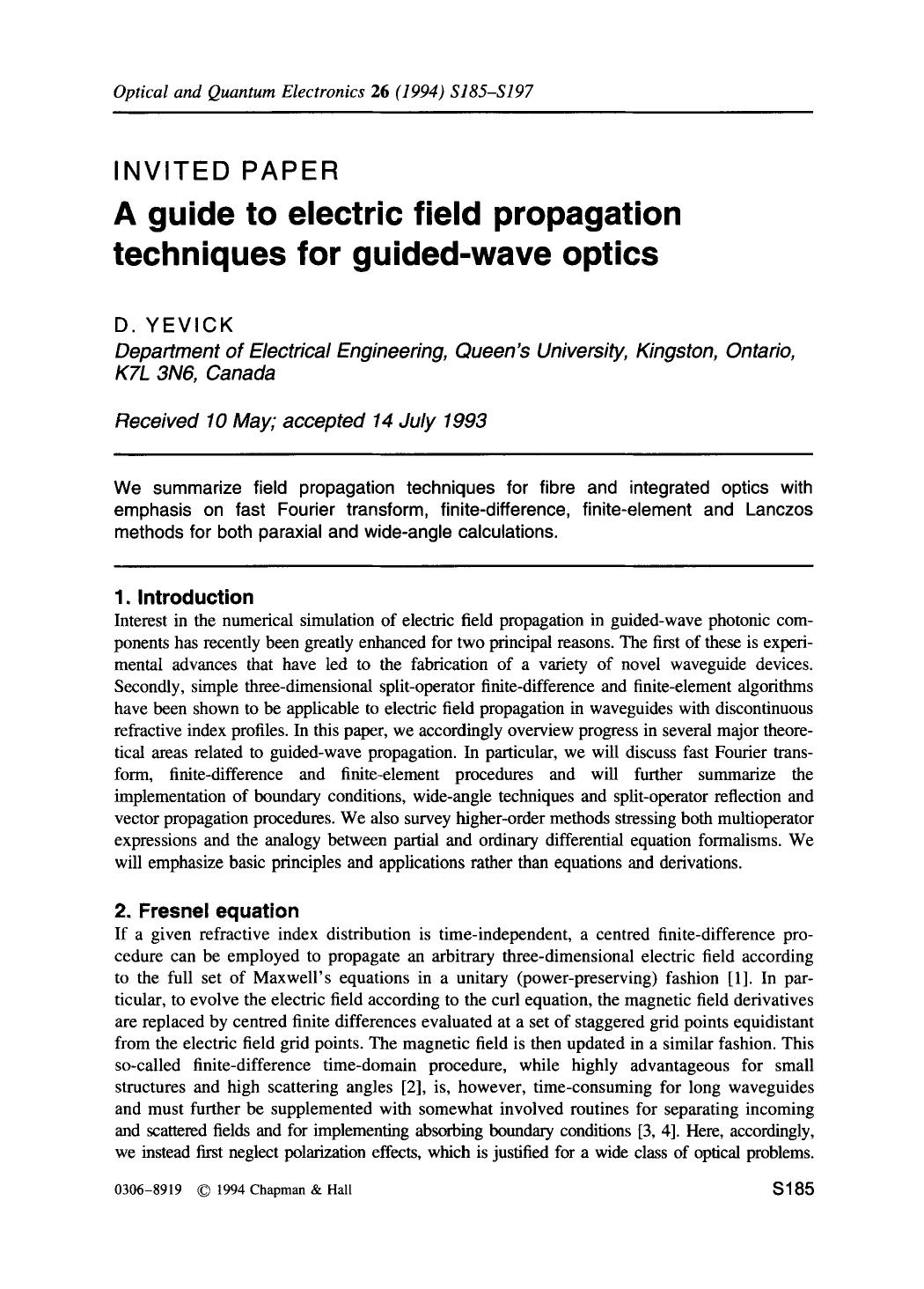 A guide to electric field propagation techniques for guided-wave optics by Unknown