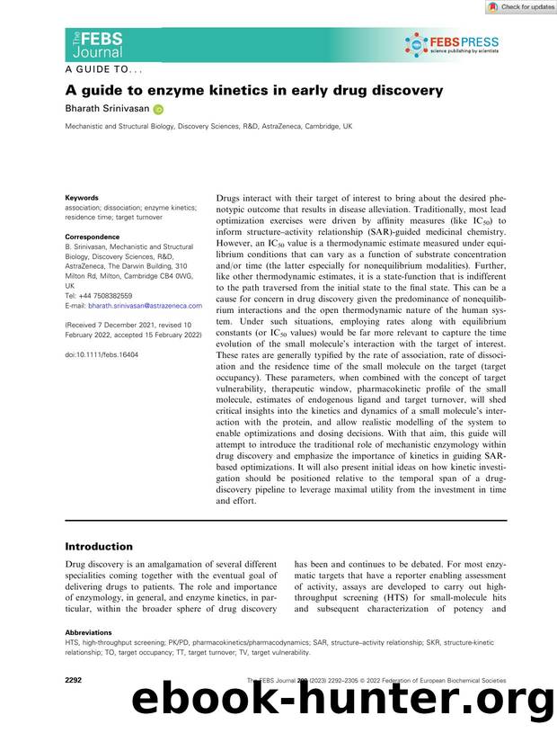 A guide to enzyme kinetics in early drug discovery by Unknown