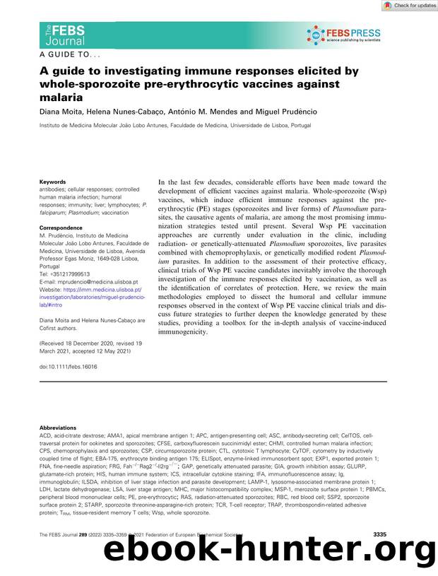 A guide to investigating immune responses elicited by wholeâsporozoite preâerythrocytic vaccines against malaria by Unknown