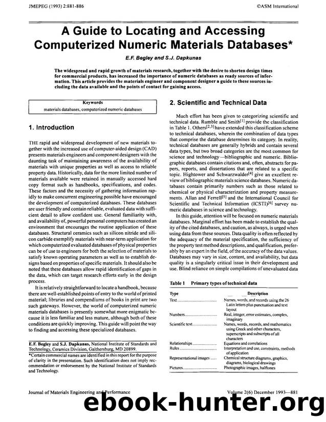 A guide to locating and accessing computerized numeric materials databases by Unknown