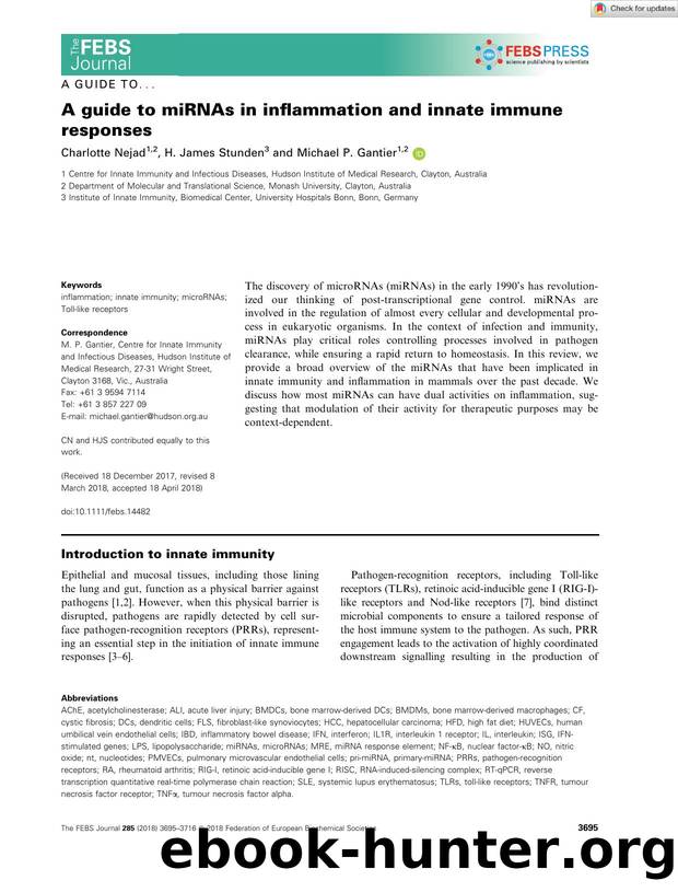 A guide to miRNAs in inflammation and innate immune responses by Unknown