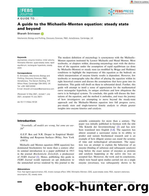 A guide to the MichaelisâMenten equation: steady state and beyond by Unknown
