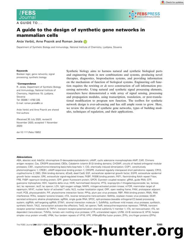 A guide to the design of synthetic gene networks in mammalian cells by Unknown