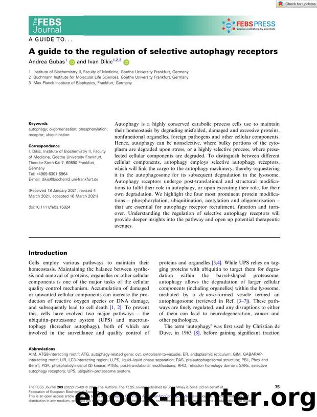 A guide to the regulation of selective autophagy receptors by Unknown