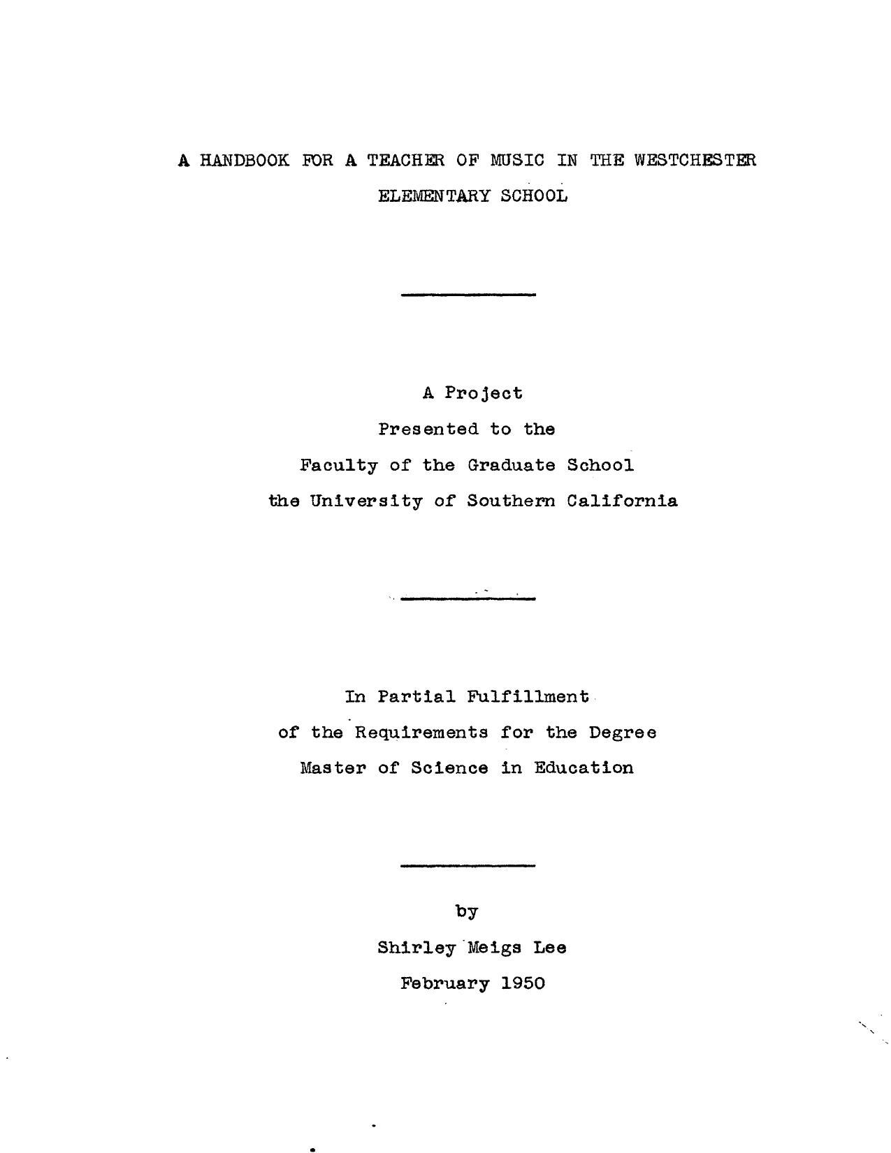 A handbook for a teacher of music in the Westchester Elementary School by Lee Shirley Meigs