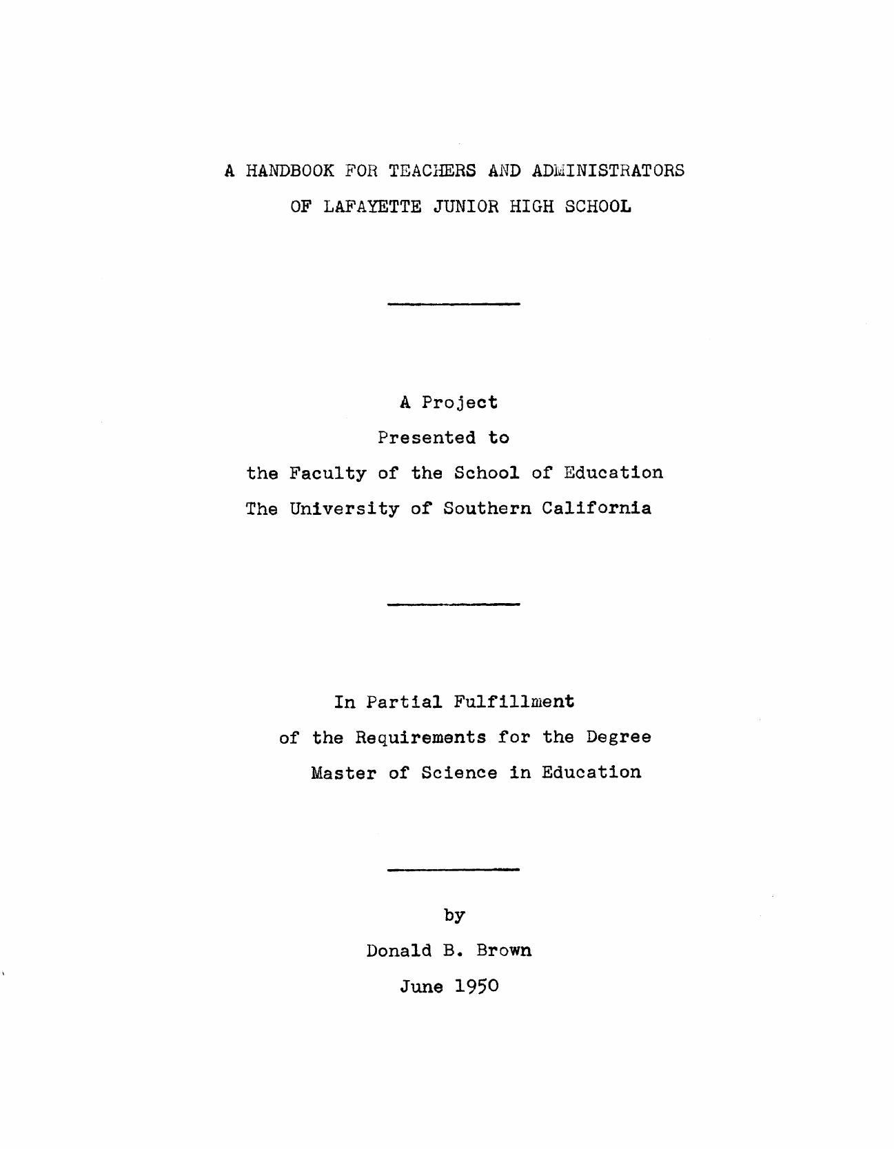 A handbook for teachers and administrators of Lafayette Junior High School by Brown Donald B