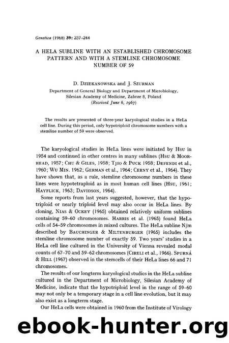 A hela subline with an established chromosome pattern and with a stemline chromosome number of 59 by Unknown