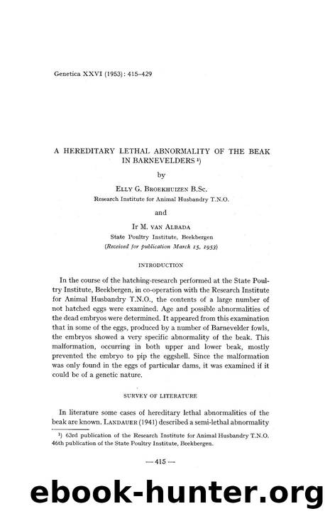 A hereditary lethal abnormality of the beak in Barnevelders by Unknown