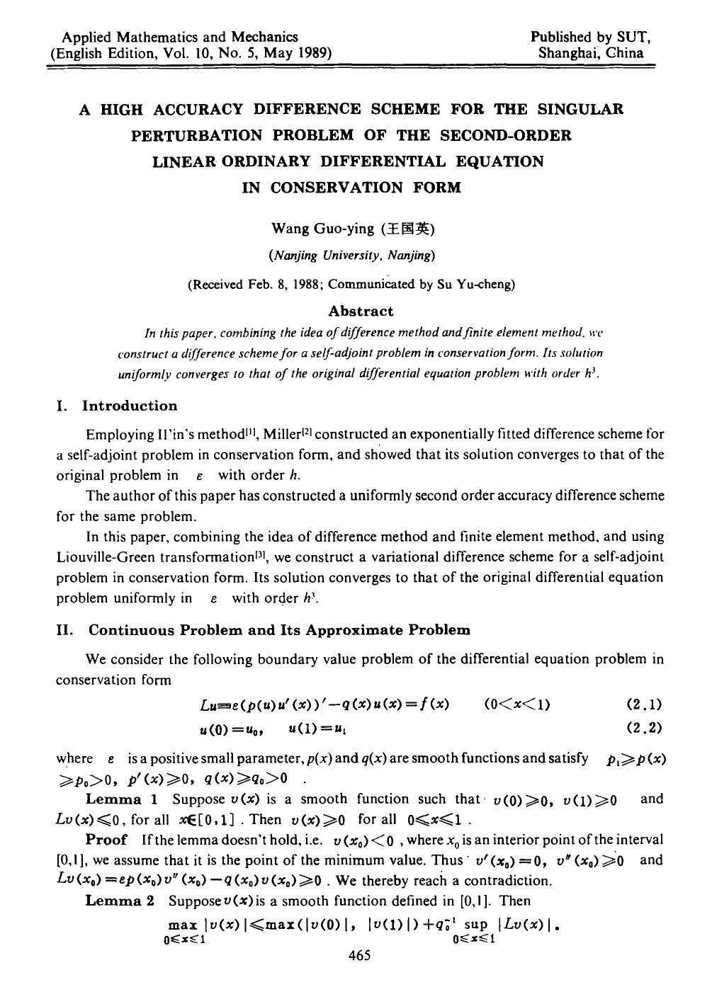 A high accuracy difference scheme for the singular perturbation problem of the second-order linear ordinary differential equation in conservation form by Unknown