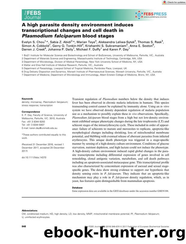 A high parasite density environment induces transcriptional changes and cell death in Plasmodium falciparum blood stages by Unknown