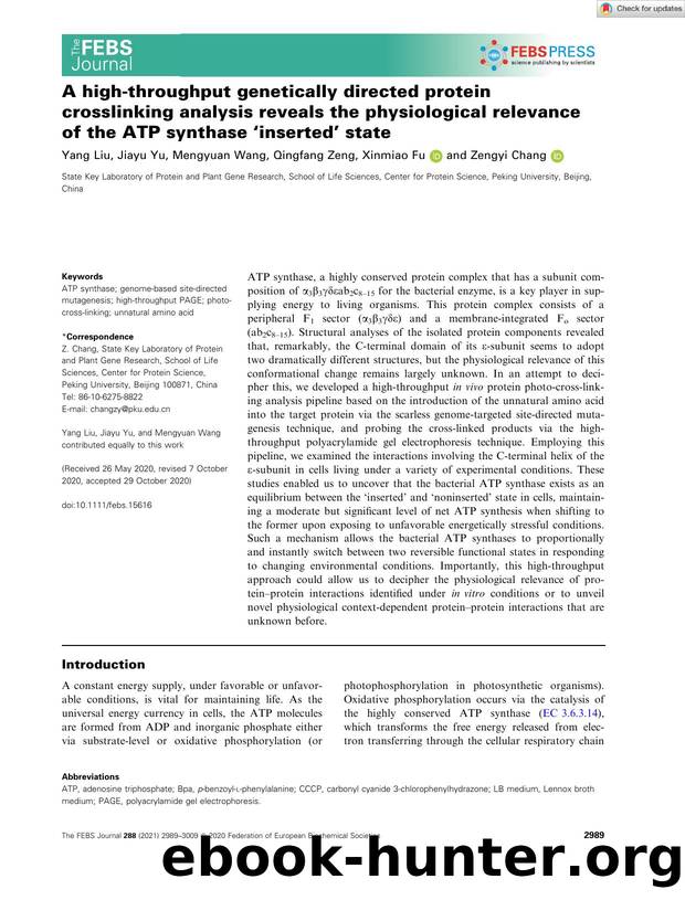 A highâthroughput genetically directed protein crosslinking analysis reveals the physiological relevance of the ATP synthase âinsertedâ state by Unknown