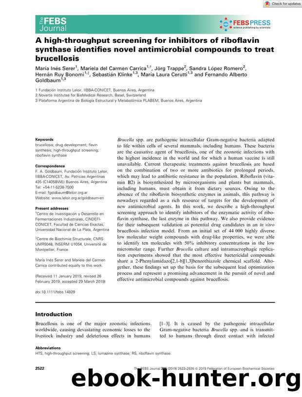 A highâthroughput screening for inhibitors of riboflavin synthase identifies novel antimicrobial compounds to treat brucellosis by Unknown