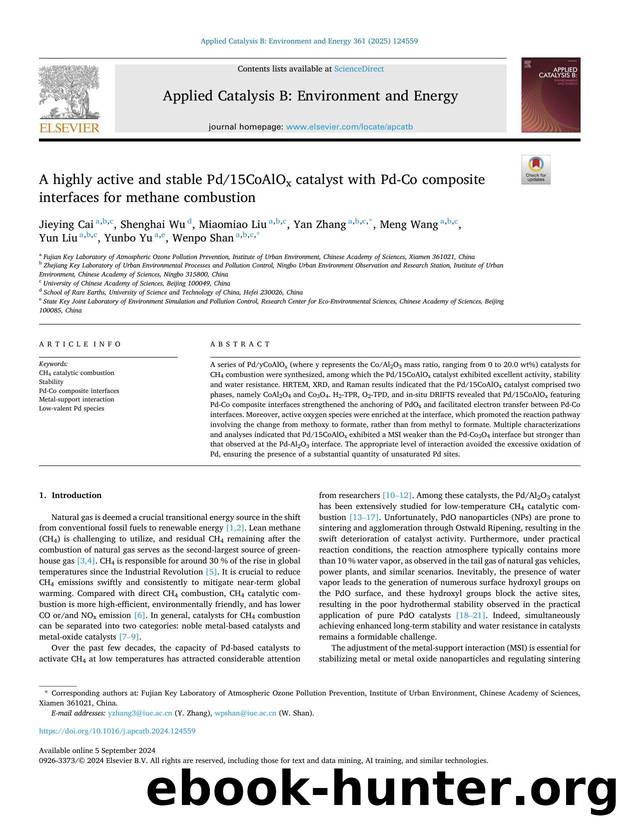 A highly active and stable Pd15CoAlOx catalyst with Pd-Co composite interfaces for methane combustion by Jieying Cai & Shenghai Wu & Miaomiao Liu & Yan Zhang & Meng Wang & Yun Liu & Yunbo Yu & Wenpo Shan