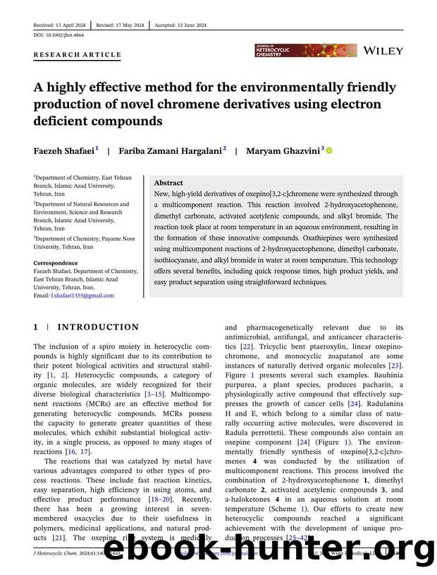 A highly effective method for the environmentally friendly production of novel chromene derivatives using electron deficient compounds by Unknown
