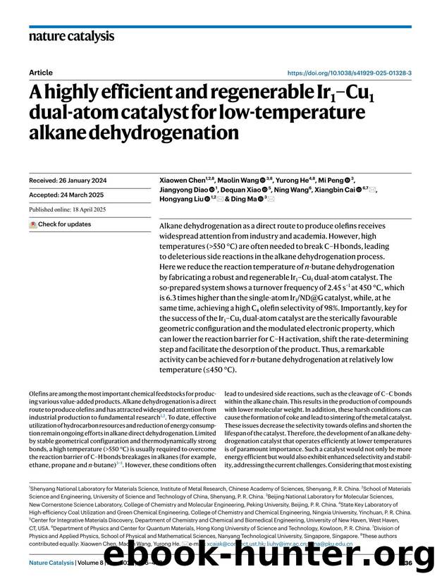 A highly efficient and regenerable Ir1âCu1 dual-atom catalyst for low-temperature alkane dehydrogenation by unknow