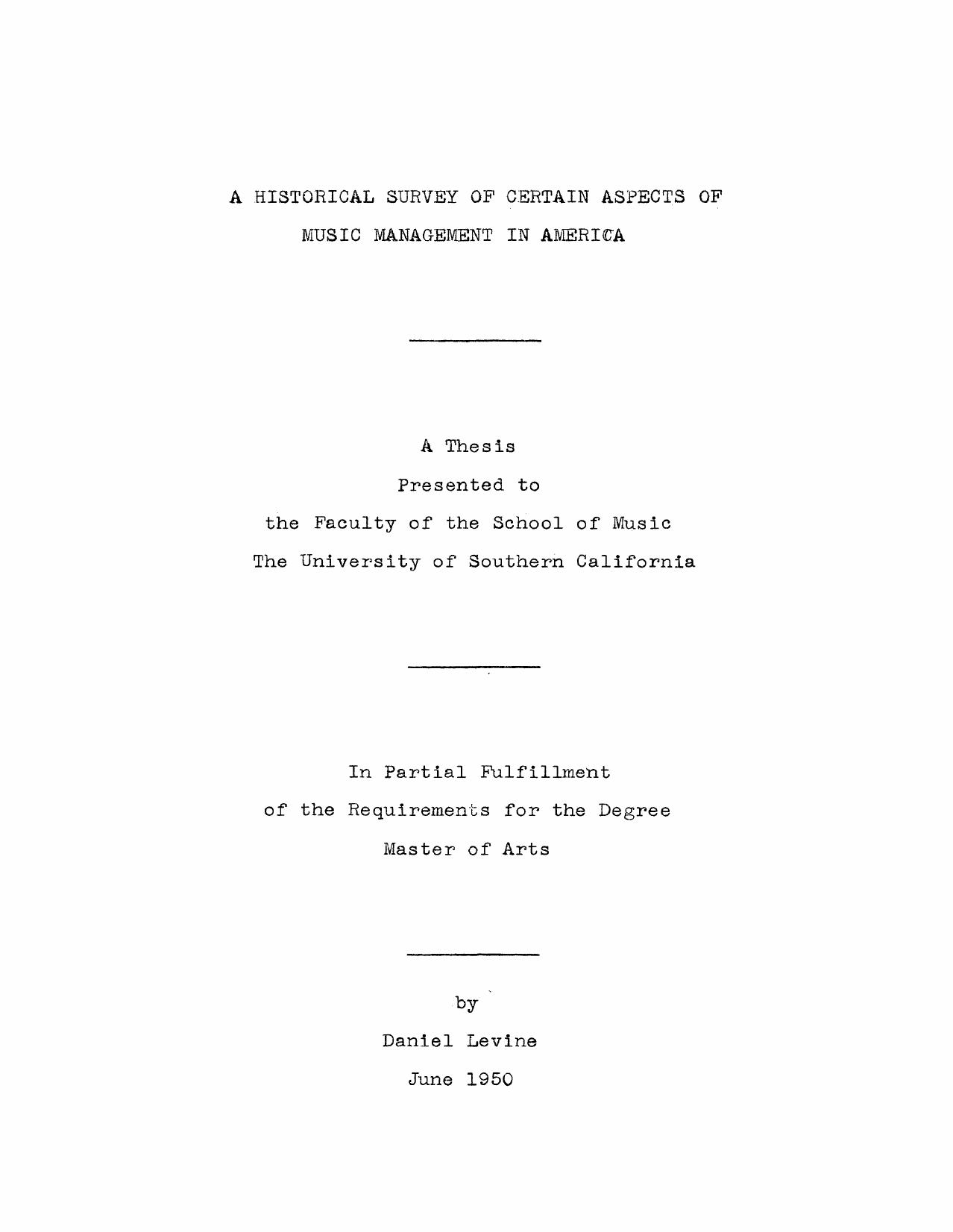 A historical survey of certain aspects of music management in America by Levine Daniel