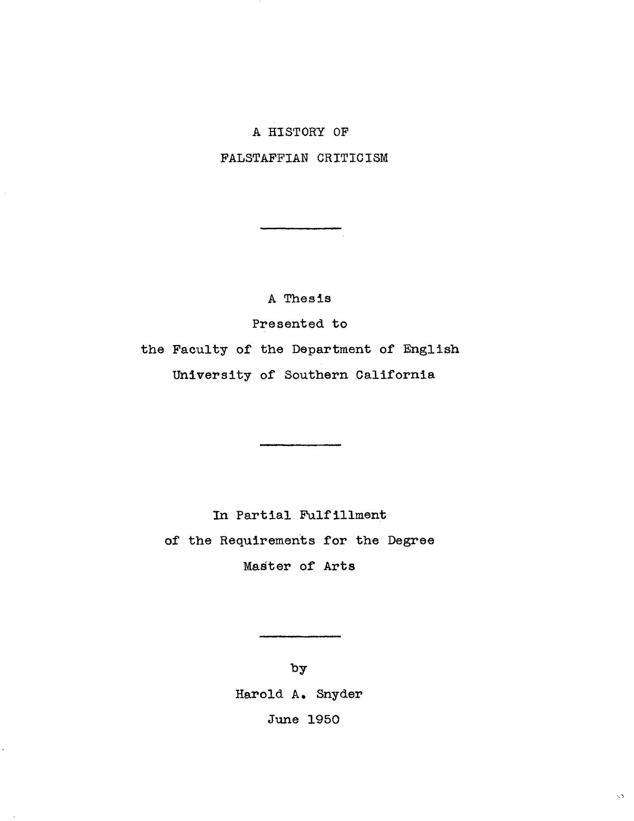 A history of Falstaffian criticism by Snyder Harold A