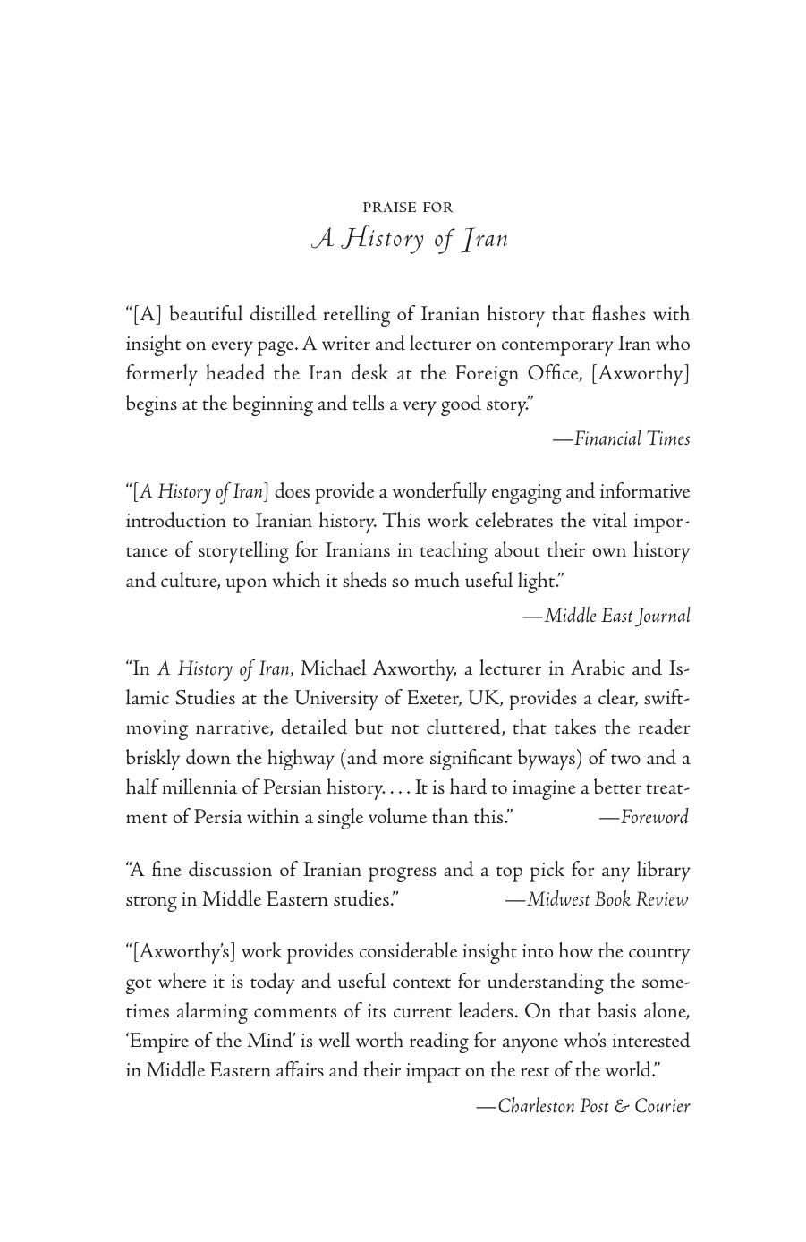 A history of Iran: empire of the mind by Axworthy Michael